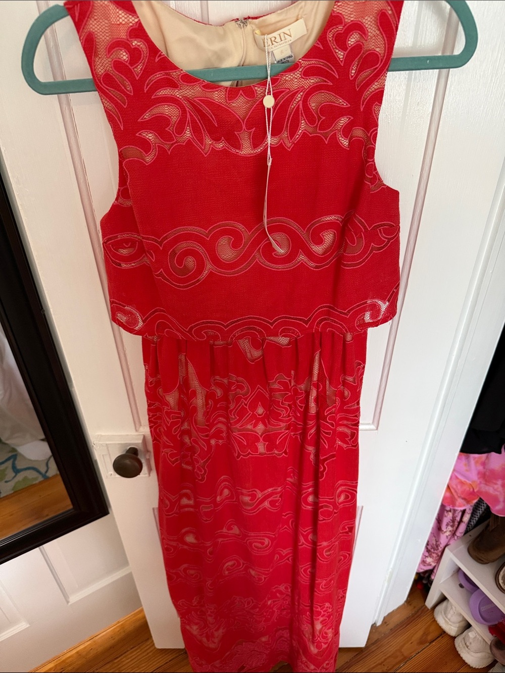 Red Maxi Dress with Scroll Print